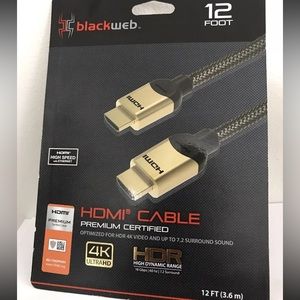 Blackweb Premium Certified 12 Ft HDMI Cable 4K Ultra HD - 4K HDR + 7.2 Surround